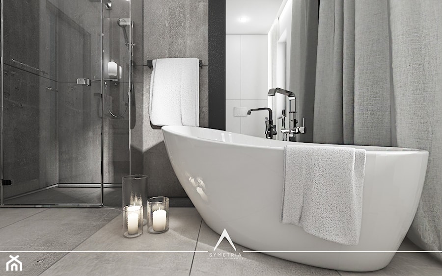 ŁAZIENKA SALONOWA - Mała z punktowym oświetleniem łazienka, styl nowoczesny - zdjęcie od SYMETRIA | pracownia architektury