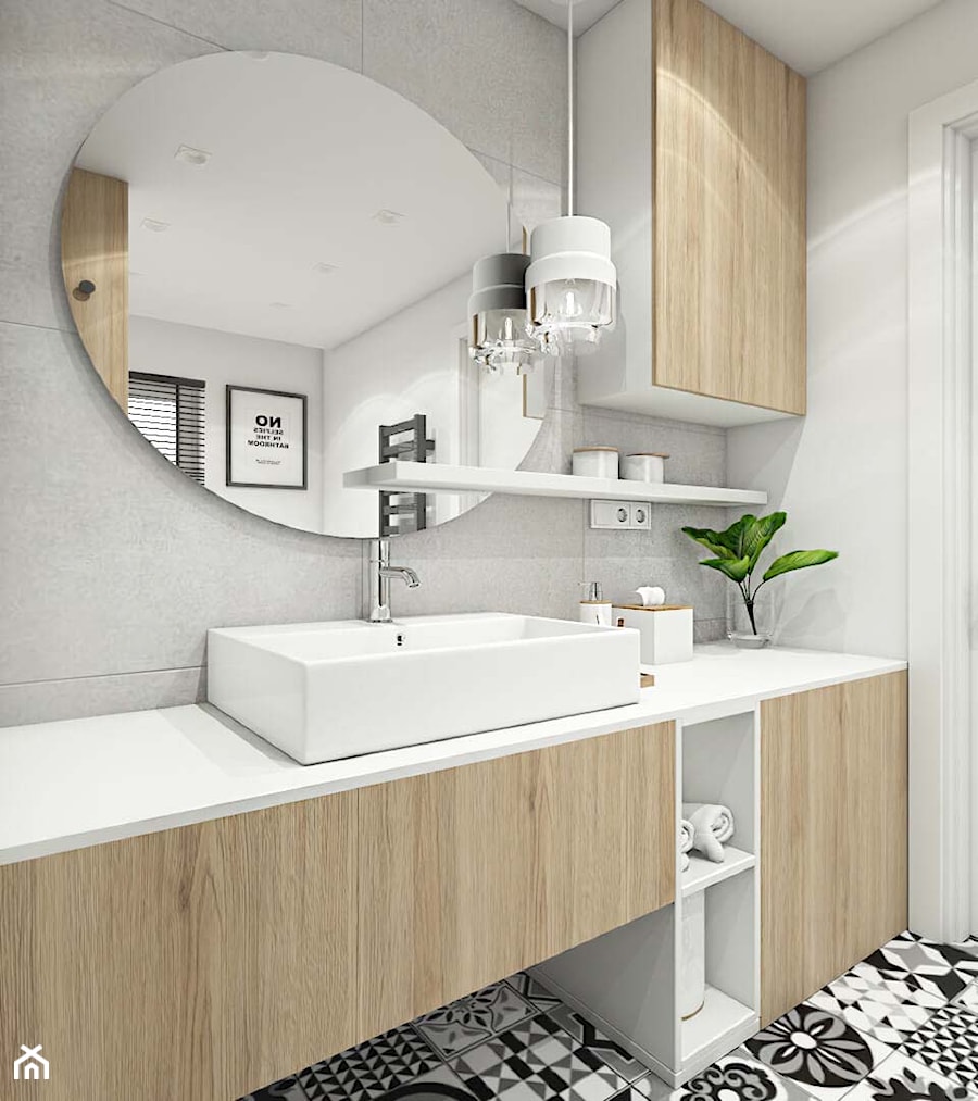 MIESZKANIE W MOGILNIE | 32m2 - Średnia z lustrem łazienka z oknem - zdjęcie od SYMETRIA | pracownia architektury