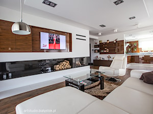 nowocześnie dla rodziny - Duży biały salon z kuchnią, styl nowoczesny - zdjęcie od MANUstudio • projektowanie wnętrz