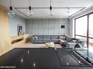 naturalnie...realizacja 2014 - Średni szary salon z kuchnią z tarasem / balkonem, styl industrialny - zdjęcie od MANUstudio • projektowanie wnętrz