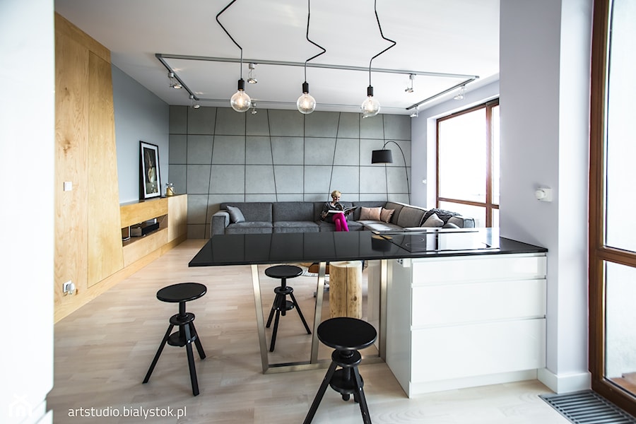 naturalnie...realizacja 2014 - Średni biały szary salon z jadalnią, styl industrialny - zdjęcie od MANUstudio • projektowanie wnętrz