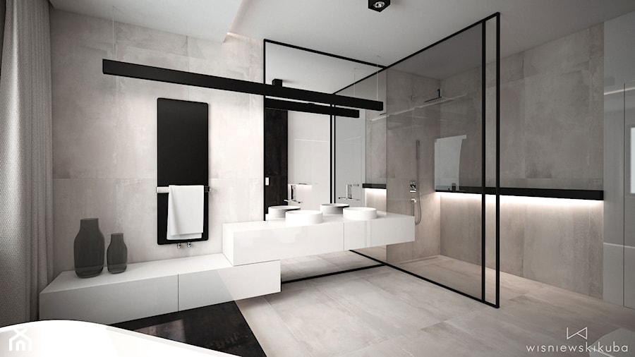 DOM JEDNORODZINNY / CZĘSTOCHOWA 283M2 - Średnia duża z dwoma umywalkami łazienka z oknem, styl nowoczesny - zdjęcie od wisniewskikuba