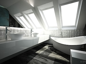 ŁAZIENKA TRZY KOLORY / CYKARZEW PÓŁNOCNY - Średnia na poddaszu z dwoma umywalkami łazienka z oknem, styl nowoczesny - zdjęcie od wisniewskikuba