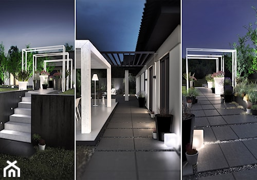 PROJEKT ZABUDOWY TARASOWEJ / PORAJ - Średni z lampami stojącymi ogród za domem z pergolą, styl minimalistyczny - zdjęcie od wisniewskikuba