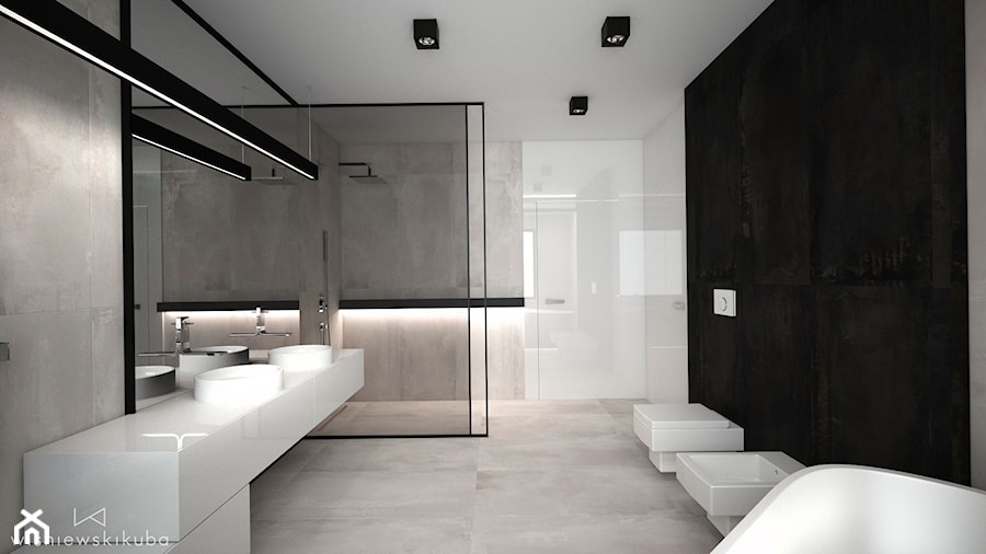 DOM JEDNORODZINNY / CZĘSTOCHOWA 283M2 - Duża z dwoma umywalkami z punktowym oświetleniem łazienka, styl nowoczesny - zdjęcie od wisniewskikuba