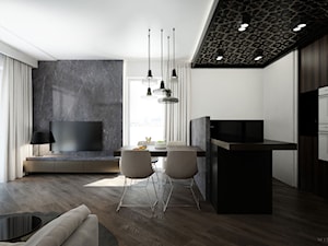 APARTAMENT / CZĘSTOCHOWA 55M2 - Duży biały szary salon z kuchnią z jadalnią, styl nowoczesny - zdjęcie od wisniewskikuba