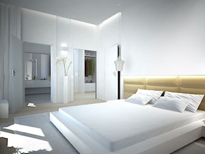 DOM JEDNORODZINNY / CZĘSTOCHOWA - Duża biała sypialnia z garderobą z łazienką, styl nowoczesny - zdjęcie od wisniewskikuba