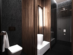 DOM JEDNORODZINNY / CZĘSTOCHOWA 283M2 - Mała na poddaszu bez okna z lustrem z marmurową podłogą łazienka, styl nowoczesny - zdjęcie od wisniewskikuba