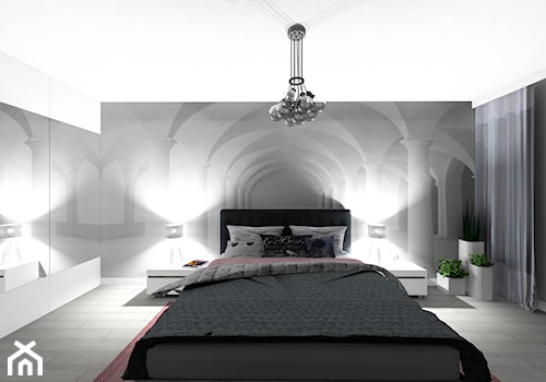 mieszkanie 64 m2 - Średnia biała szara sypialnia - zdjęcie od BushkoProjekt