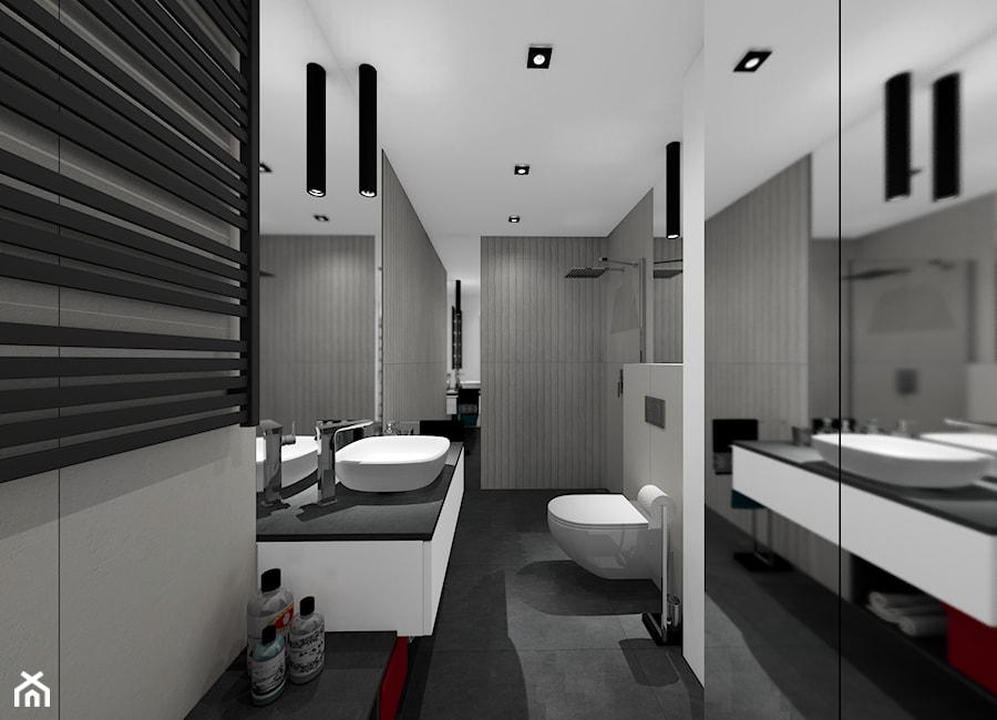 mieszkanie 32 m2 - Średnia na poddaszu bez okna z lustrem łazienka - zdjęcie od BushkoProjekt