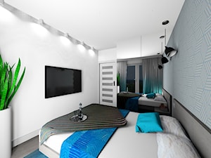 mieszkanie 59 m2 - Średnia biała niebieska sypialnia - zdjęcie od BushkoProjekt