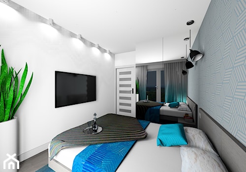 mieszkanie 59 m2 - Średnia biała niebieska sypialnia - zdjęcie od BushkoProjekt