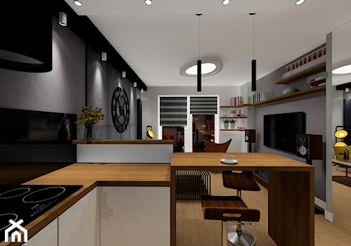 Mieszkanie 62m2 Lublin - Średni czarny szary salon z kuchnią z jadalnią, styl nowoczesny - zdjęcie od BushkoProjekt