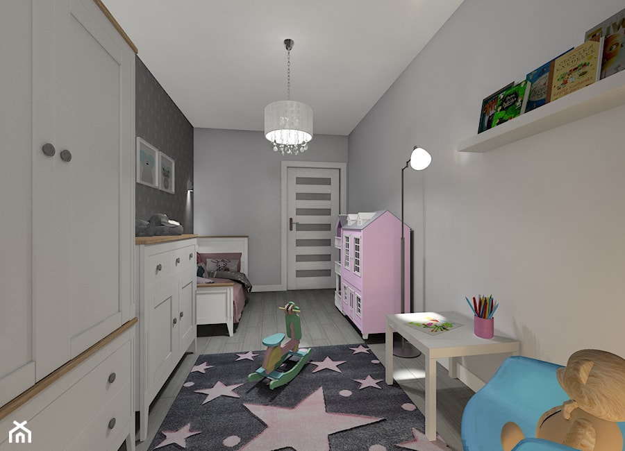 mieszkanie 64 m2 - Średni czarny szary pokój dziecka dla dziecka dla dziewczynki - zdjęcie od BushkoProjekt