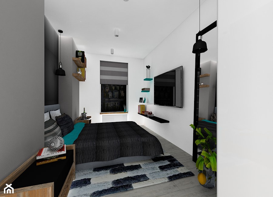 mieszkanie 32 m2 - Średnia biała szara sypialnia - zdjęcie od BushkoProjekt
