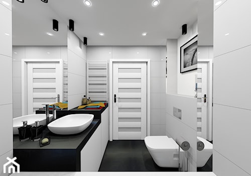 mieszkanie 59 m2 - Mała na poddaszu bez okna z lustrem łazienka - zdjęcie od BushkoProjekt