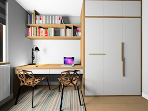 Mieszkanie 62m2 Lublin - Średnie w osobnym pomieszczeniu z zabudowanym biurkiem szare biuro, styl nowoczesny - zdjęcie od BushkoProjekt