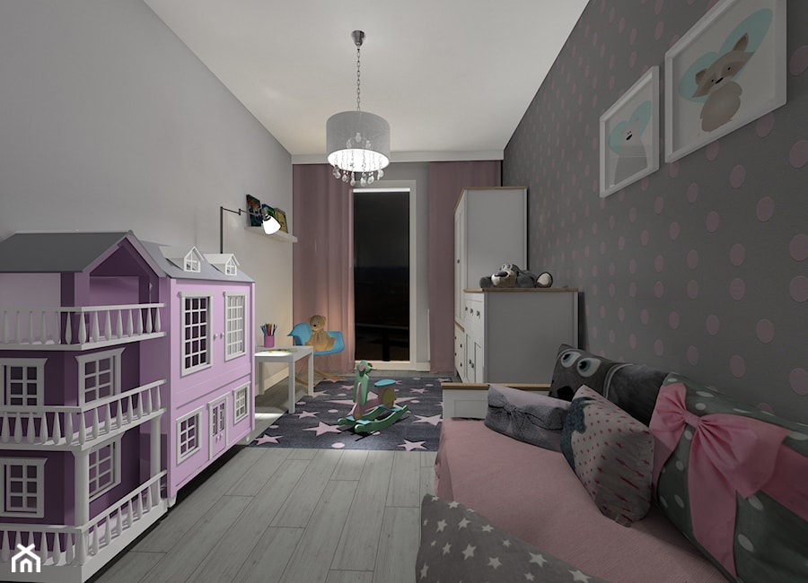 mieszkanie 64 m2 - Średni szary pokój dziecka dla dziecka dla dziewczynki - zdjęcie od BushkoProjekt