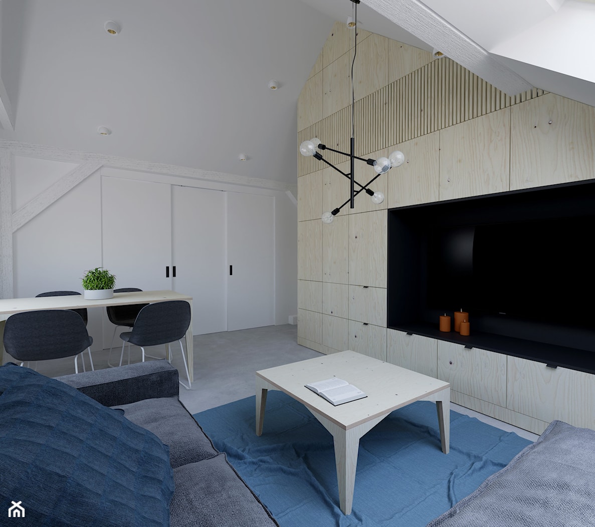 Kawalerka 32 m2 na poddaszu - Średni biały salon z jadalnią, styl nowoczesny - zdjęcie od DDP Architekci - Homebook