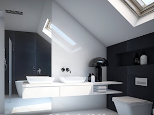 Ultra nowoczesna łazienka - Mała na poddaszu z dwoma umywalkami łazienka z oknem, styl nowoczesny - zdjęcie od MAAKK STUDIO ANNA KAMECKA