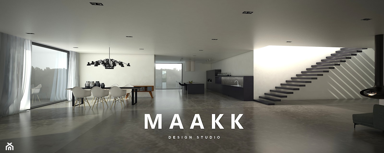 Minimalistyczny salon z kuchnią - zdjęcie od MAAKK STUDIO ANNA KAMECKA - Homebook