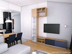 Mieszkanie w Gdyni · Projekt - Średni biały szary salon z kuchnią z jadalnią, styl nowoczesny - zdjęcie od WOJSZ studio