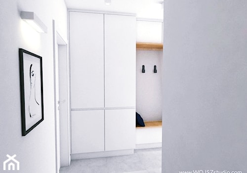 Mieszkanie w Gdyni · Projekt - Średni z wieszakiem biały szary hol / przedpokój, styl minimalistyczny - zdjęcie od WOJSZ studio