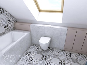 Dom w Różynach · Projekt - Średnia na poddaszu łazienka z oknem, styl nowoczesny - zdjęcie od WOJSZ studio