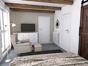 Dom w Gdańsku · Projekt - Duża beżowa biała sypialnia z łazienką, styl nowoczesny - zdjęcie od WOJSZ studio