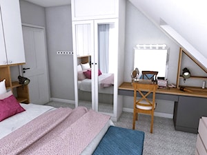 Dom w Różynach · Projekt - Średnia szara sypialnia na poddaszu, styl nowoczesny - zdjęcie od WOJSZ studio