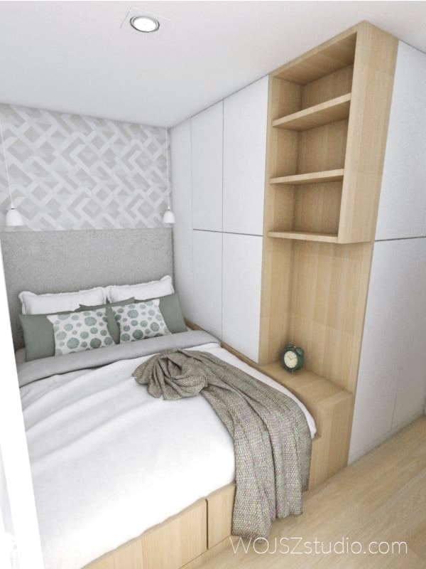 Mieszkanie w Gdańsku · Projekt - Średnia biała sypialnia, styl nowoczesny - zdjęcie od WOJSZ studio