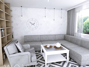 Mieszkanie w Gdańsku · Projekt - Średni biały salon z bibiloteczką, styl skandynawski - zdjęcie od WOJSZ studio