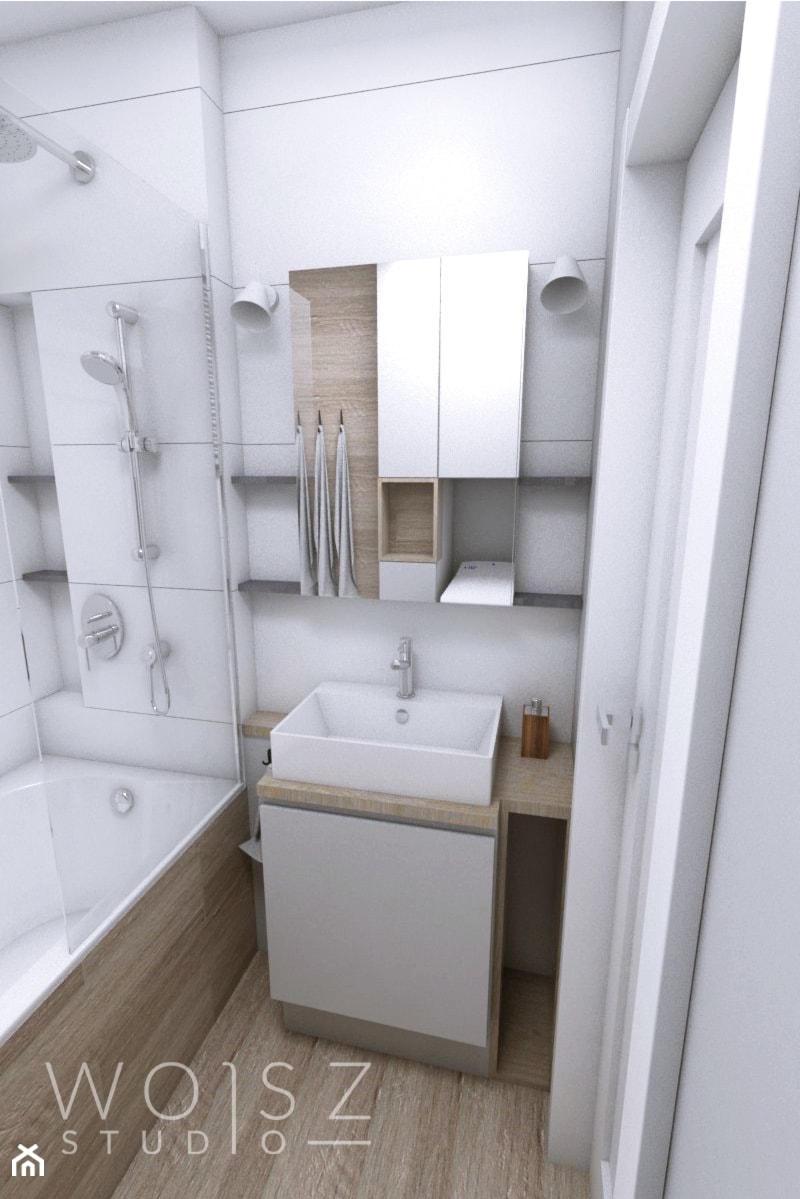 Mieszkanie w Gdańsku · Projekt - Mała bez okna łazienka, styl skandynawski - zdjęcie od WOJSZ studio