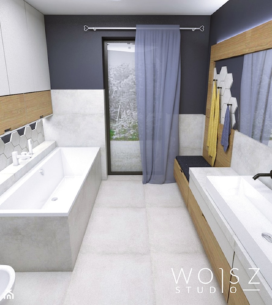 Dom w Warszawie · Projekt - Duża łazienka z oknem, styl nowoczesny - zdjęcie od WOJSZ studio
