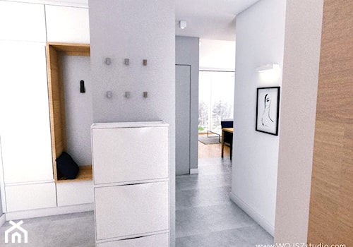 Mieszkanie w Gdyni · Projekt - Mały z wieszakiem biały szary hol / przedpokój, styl nowoczesny - zdjęcie od WOJSZ studio