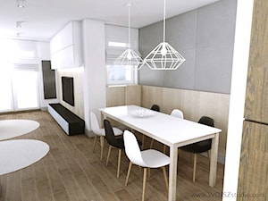 Dom w Gdańsku · Projekt - Duża biała szara jadalnia w salonie, styl nowoczesny - zdjęcie od WOJSZ studio