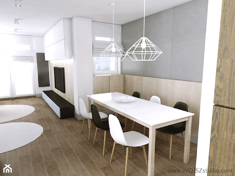 Dom w Gdańsku · Projekt - Duża biała szara jadalnia w salonie, styl nowoczesny - zdjęcie od WOJSZ studio