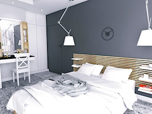 Mieszkanie w Gdyni · Projekt - Średnia szara z biurkiem sypialnia, styl nowoczesny - zdjęcie od WOJSZ studio