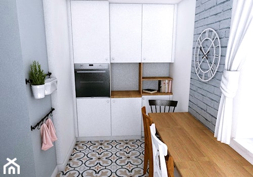 Dom w Różynach · Projekt - Średnia zamknięta biała szara z zabudowaną lodówką kuchnia jednorzędowa z oknem, styl nowoczesny - zdjęcie od WOJSZ studio