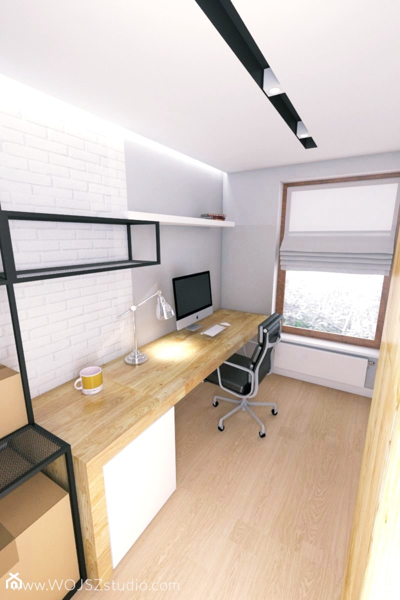 Mieszkanie w Gdyni · Projekt - Małe w osobnym pomieszczeniu białe biuro, styl nowoczesny - zdjęcie od WOJSZ studio