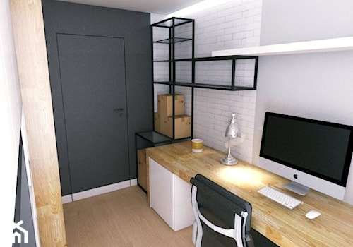 Mieszkanie w Gdyni · Projekt - Średnie w osobnym pomieszczeniu z zabudowanym biurkiem białe szare biuro, styl nowoczesny - zdjęcie od WOJSZ studio