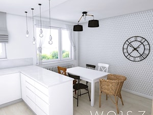 Mieszkanie w Gdańsku · Projekt - Mała otwarta z kamiennym blatem szara kuchnia w kształcie litery l z oknem, styl skandynawski - zdjęcie od WOJSZ studio