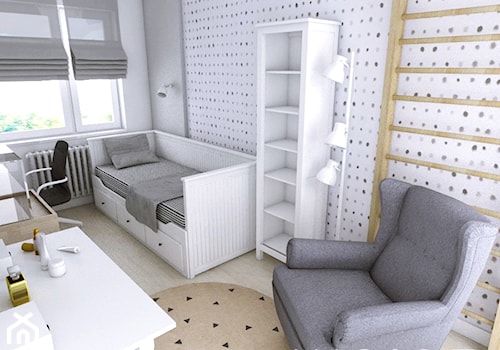 Mieszkanie w Gdańsku · Projekt - Średni biały szary pokój dziecka dla nastolatka dla chłopca dla dziewczynki, styl skandynawski - zdjęcie od WOJSZ studio