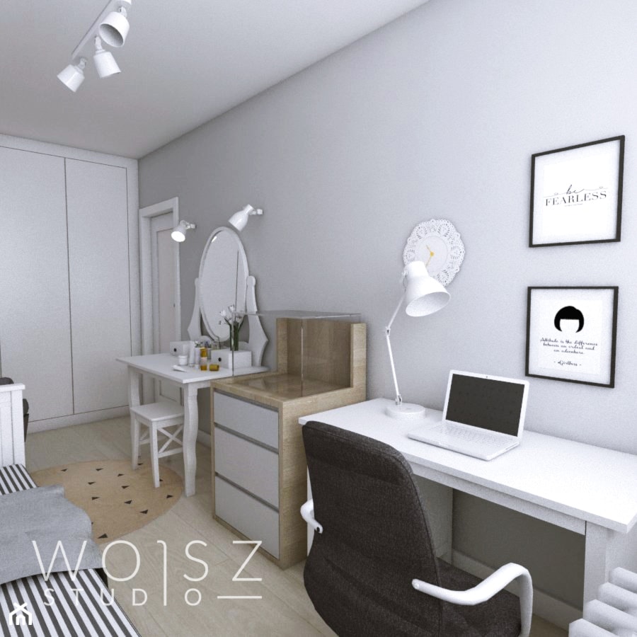 Mieszkanie w Gdańsku · Projekt - Średni szary pokój dziecka dla dziecka dla nastolatka dla chłopca dla dziewczynki, styl skandynawski - zdjęcie od WOJSZ studio