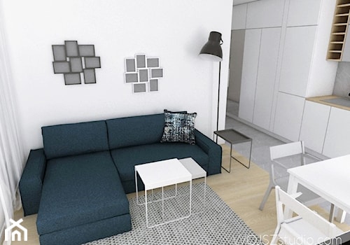 Mieszkanie w Gdańsku · Projekt - Mały biały salon z kuchnią z jadalnią, styl nowoczesny - zdjęcie od WOJSZ studio