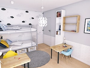 Mieszkanie w Gdyni · Projekt - Duży biały szary pokój dziecka dla dziecka dla nastolatka dla chłopca dla dziewczynki dla rodzeństwa, styl nowoczesny - zdjęcie od WOJSZ studio