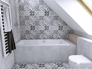 Dom w Różynach · Projekt - Średnia na poddaszu łazienka z oknem, styl nowoczesny - zdjęcie od WOJSZ studio