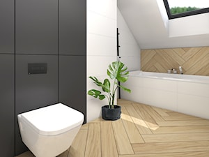 Dom 120m2,Brzezie - Mała na poddaszu łazienka z oknem, styl rustykalny - zdjęcie od STUDIO PNIAK