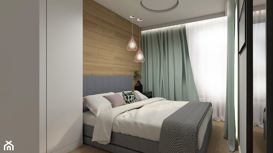 Sypialnia z drewnem na ścianie - zdjęcie od STUDIO PNIAK