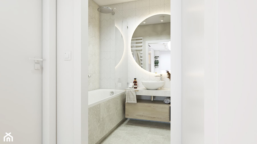 Łazienka z okrągłym lustrem - zdjęcie od STUDIO PNIAK